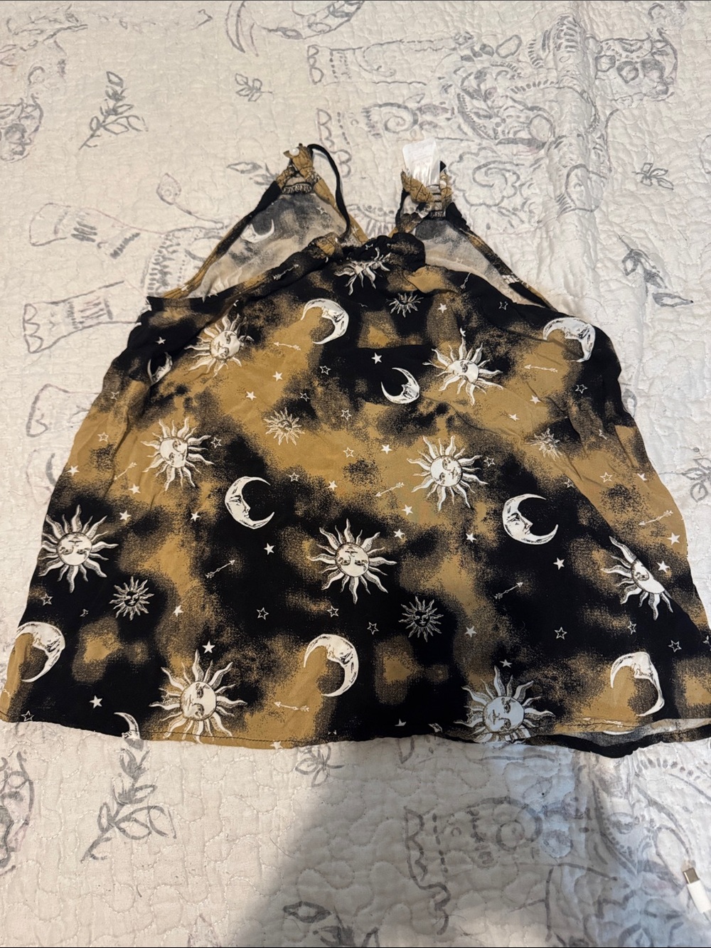No Boundaries Black & Gold Celestial Print Tank Top